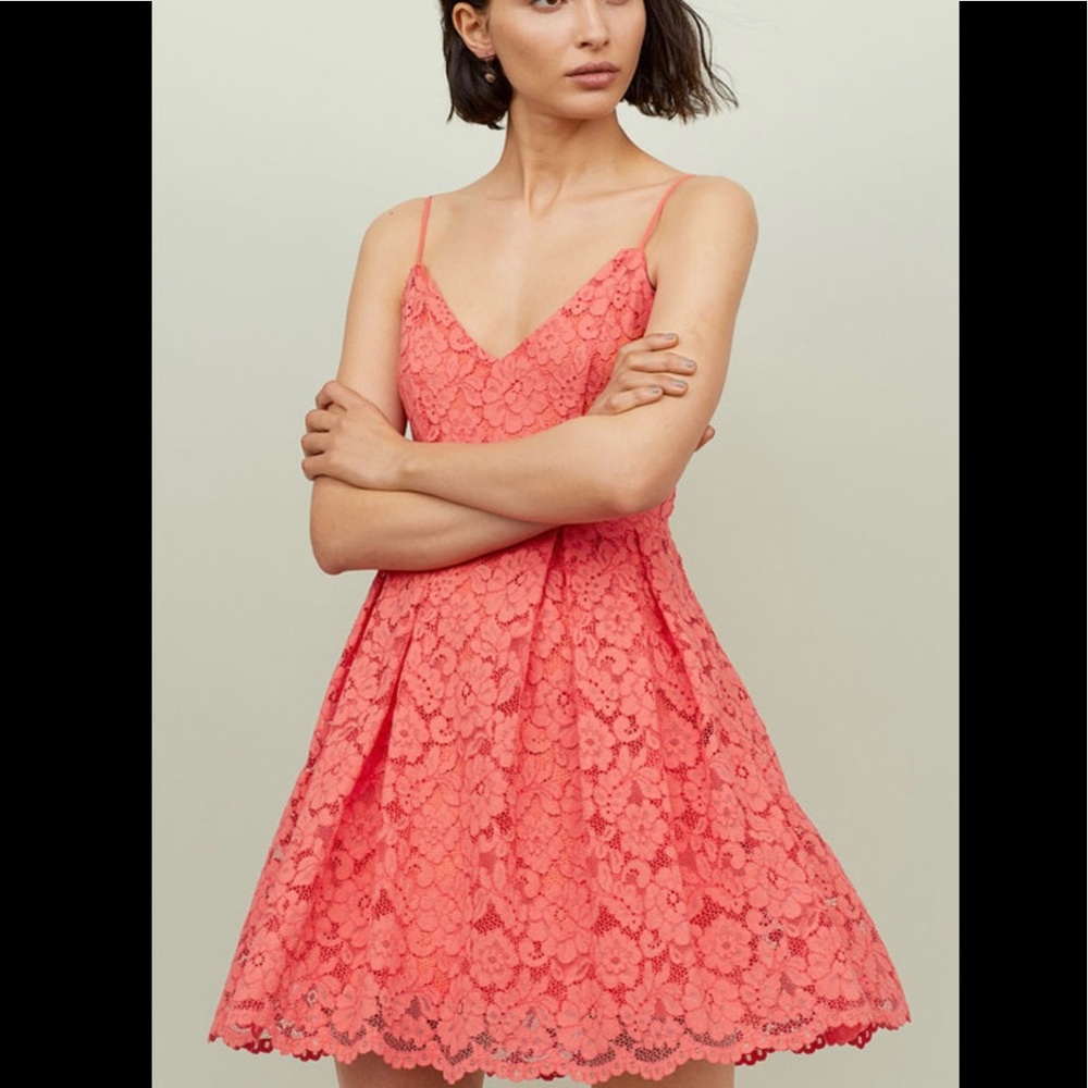 H&M lace coral dress size us 2